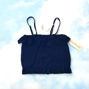 Smocked Cami Top, Black Crop Top Cottage Core